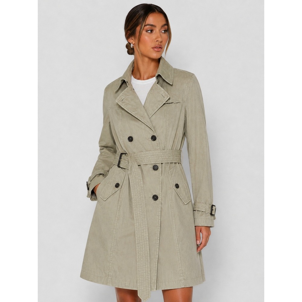 Benetton Stile Khaki Beige Double Breasted Belted Trench Coat 44 US M